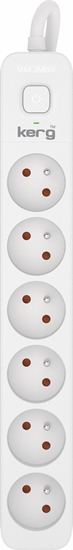 Изображение Kerg Przeduacz KERG z wycznikiem-6 gniazd-biao-szary-1,5m-16A-H05VV-F-3x1,5mm2