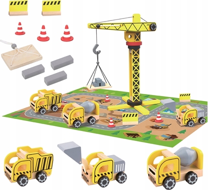 Picture of ML WOOPIE GREEN Drewniany Plac Budowy 5w1 Ruchomy Dwig XXL Pojazdy Budowlane 13 el. FSC