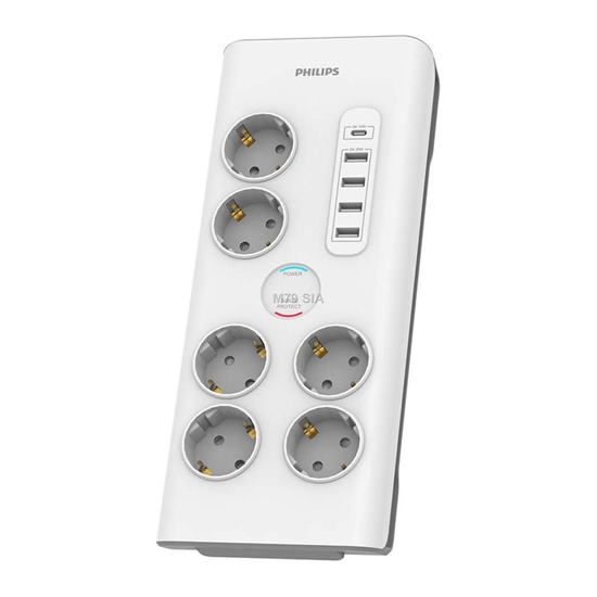 Picture of Philips Listwa przepiciowa 6 gniazd bez bolca +USB C Philips schuko SPN7060WA/58
