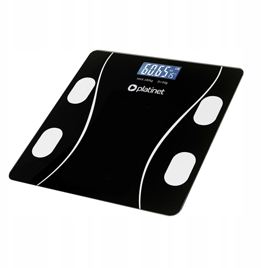 Изображение PLATINET WAGA BATHROOM SMART BODY SCALE 180KG 26X26CM WITH APP BLUETOOTH BLACK 46021