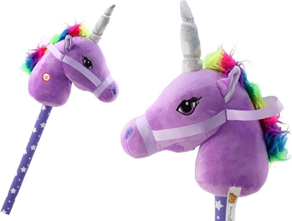 Picture of LeanToys Pluszowa Gowa Jednoroca Na Kiju Hobby Horse Jednoroec Fioletowy Dwiki LEAN Toys