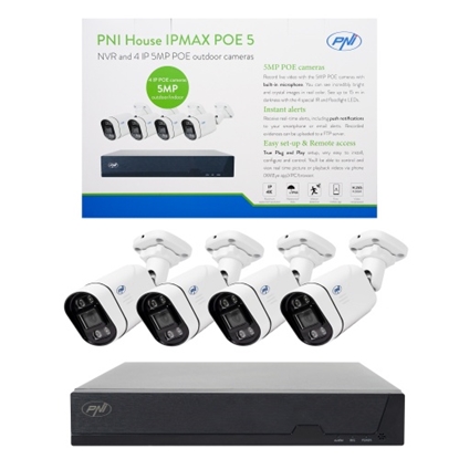 Attēls no POE PNI House IPMAX POE 5 video novērošanas komplekts, NVR ar 4 POE portiem un 4 5MP IP kamerām