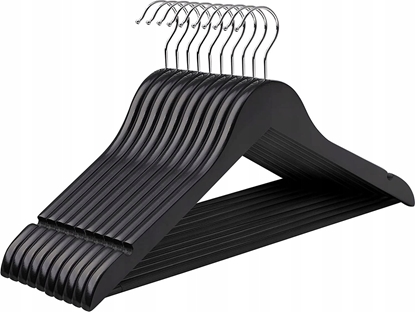 Picture of Songmics Drewniane wieszaki, zestaw 10, wieszaki na paszcz, wieszaki na ubrania, z rami, batonikiem przeciwpolizgowe, 360 ° Haczyk do