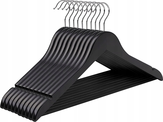 Picture of Songmics Drewniane wieszaki, zestaw 10, wieszaki na paszcz, wieszaki na ubrania, z rami, batonikiem przeciwpolizgowe, 360 ° Haczyk do