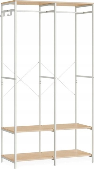 Изображение Songmics Otwarta szafa z drkiem na ubrania, pókami, zdejmowanymi haczykami, 40 x 94,5 x 180 cm, naturalny be