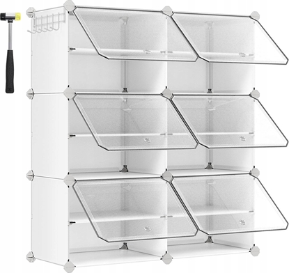 Attēls no Songmics Szafka na buty, moduowy organizer do przechowywania z 6 miejscami, 30 x 40 x 30 cm na kade miejsce, z drzwiami, stalowa rama,