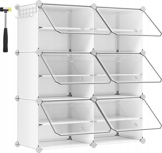 Picture of Songmics Szafka na buty, moduowy organizer do przechowywania z 6 miejscami, 30 x 40 x 30 cm na kade miejsce, z drzwiami, stalowa rama,
