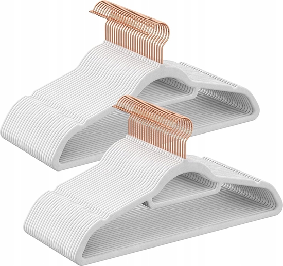 Picture of Songmics Wieszarki aksamitne, zestaw 50 wieszaków na ubrania, bez polizgu, z barem i róowym zotym haczykiem, oszczdnoci przestrzeni