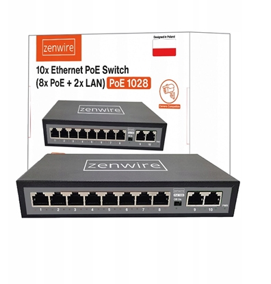 Picture of Switch Rozdzielacz Portów 10 Portów 8 POE 2 LAN Ethernet RJ45 do Kamer IP Zenwire 1028