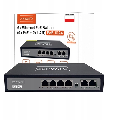 Picture of Switch Zasilacz Rozdzielacz POE LAN 8 Portów 6 Ethernet RJ45 100Mbps Kamer