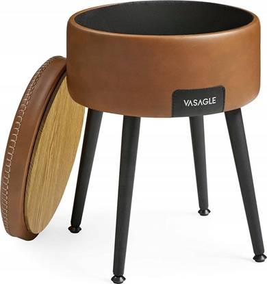 Изображение Vasagle Taboret okrgy z miejscem do przechowywania ze stalowymi nogami, adunek 150 kg, karmelowy Brown
