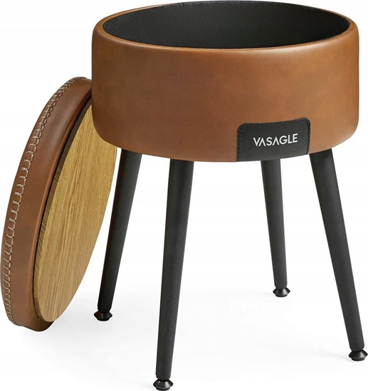 Изображение Vasagle Taboret okrgy z miejscem do przechowywania ze stalowymi nogami, adunek 150 kg, karmelowy Brown