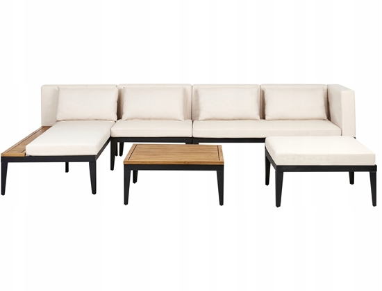 Picture of Zestaw ogrodowy ze stolikiem i otoman dla 4 osób BRACCIANO Prawostronny Certyfikowane drewno akacjowe Jasnobeowy