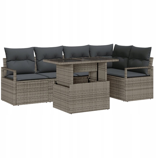 Picture of vidaXL Zestaw sof ogrodowych w kolorze szarym z poduszkami z polirattanu, Zestaw sof ogrodowych na 2 osoby z przechowywaniem i poduszkami w kolorze szarym z polirattanu