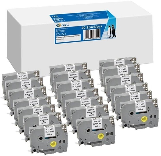 Picture of 20x G&G Schriftband 9mm x 8m sw- ws komp. m. Brother TZe-221
