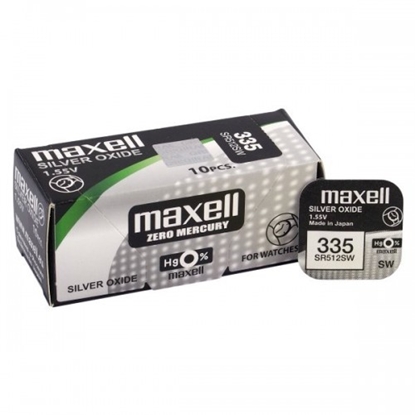 Attēls no 335 baterijas 1.55V Maxell sudraba-oksīda SR512SW iepakojumā 1 gb.