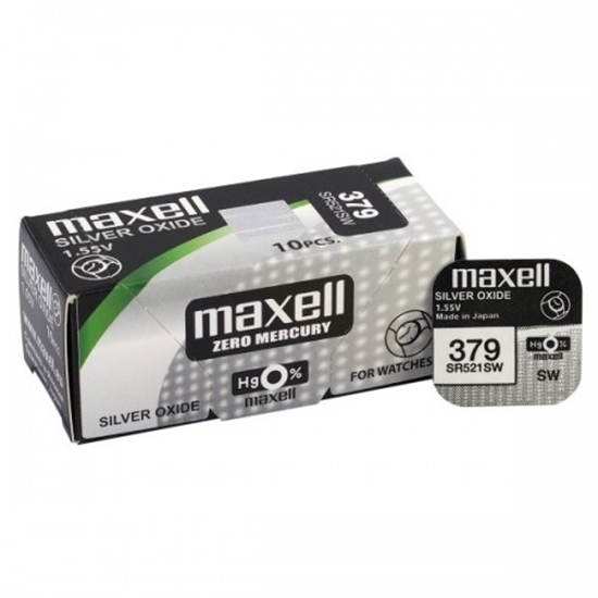 Picture of 379 baterijas 1.55V Maxell sudraba-oksīda SR521SW iepakojumā 1 gb.