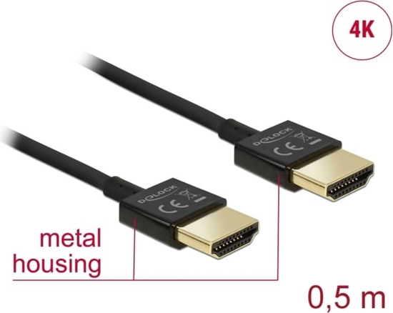 Picture of Delock Cable High Speed HDMI with Ethernet - HDMI-A male > HDMI-A male 3D 4K 0.5 m Slim High Quality