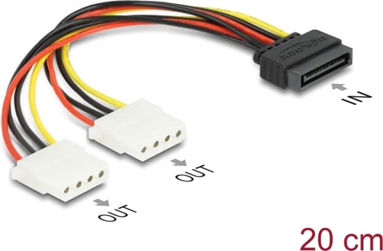 Picture of Delock Cable Power SATA 15 pin to 2 x 4 pin Molex female 20 cm