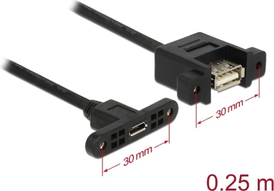 Picture of Delock Cable USB 2.0 Micro-B female panel-mount > USB 2.0 Type-A female panel-mount 25 cm