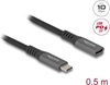 Изображение Delock USB 10 Gbps Extension Cable USB Type-C™ male to female PD 3.0 100 W 0.5 m grey metal