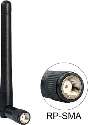 Attēls no Delock WLAN 802.11 b/g/n Antenna RP-SMA plug 2 dBi omnidirectional with tilt joint black