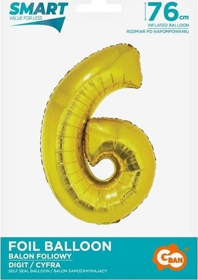 Изображение GoDan Balon foliowy cyfra 6 zota Smart 76cm