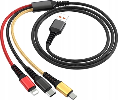 Attēls no Kabel USB . KABEL USB 3W1 DENMEN KOLOR 2,4A 1M WZMACNIANY OPLOT D02E