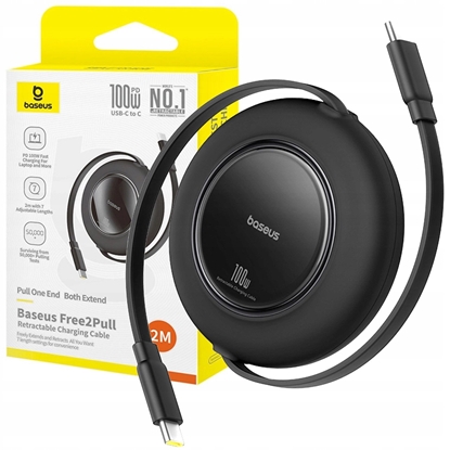 Attēls no Kabel USB Baseus Kabel Free2Pull Mini 100W zwijany USB-C - USB-C 2m - czarny