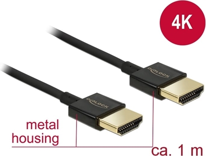 Attēls no Kabelis HS HDMI ar tīklu M/M, 3D 4K, Slim Premium, 1m, melns, Delock