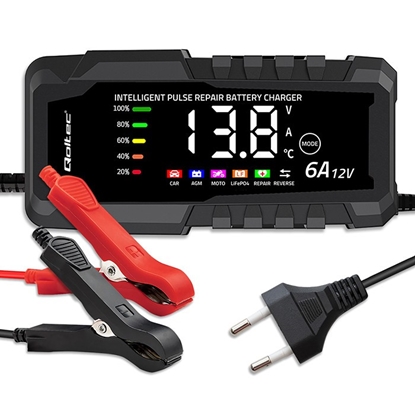 Attēls no Mikroprocesorowa ładowarka 12V 6A | Prostownik z funkcją naprawy do akumulatora AGM GEL LiFePO4 | LCD 