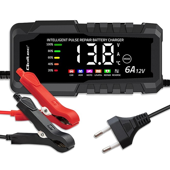 Picture of Mikroprocesorowa ładowarka 12V 6A | Prostownik z funkcją naprawy do akumulatora AGM GEL LiFePO4 | LCD 