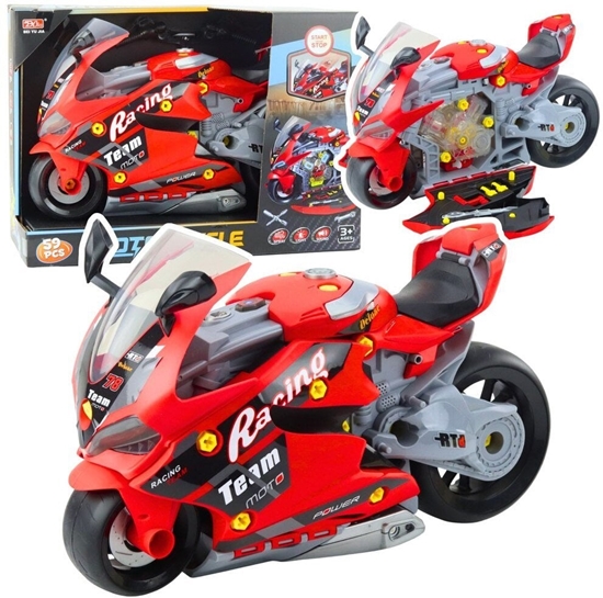 Picture of Motocykl Do Rozkrcania 2w1 DIY Warsztat wiata Dwiki Dym Czerwony 43cm EDUKAMP
