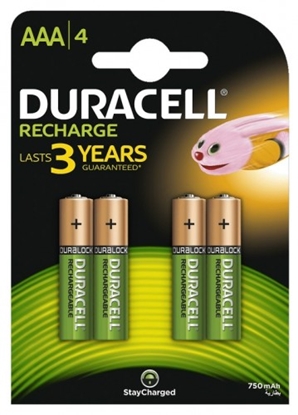 Picture of R03/AAA akumulatori 1.2V Duracell Recharge sērija Ni-MH HR03 750 mAh iepakojumā 4 gb.