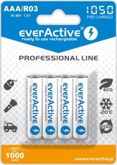 Изображение R03/AAA akumulatori 1.2V everActive Professional line Ni-MH 1050 mAh iepakojumā 4 gb.