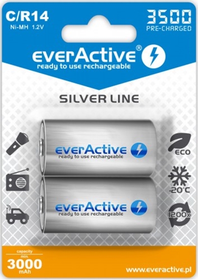 Изображение R14/C akumulatori 1.2V everActive Silver line Ni-MH 3500 mAh iepakojumā 2 gb.