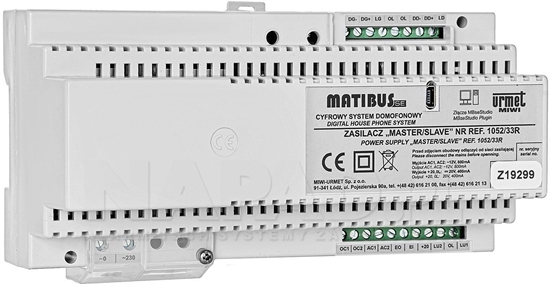 Picture of 1052/33R URMET Zasilacz systemowy MASTER/SLAVE systemu cyfrowego Matibus SE