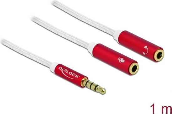 Picture of Audio adapteris 1x3.5mm 4pin M > 2x3.5mm 4pin F, 1.0m, Delock