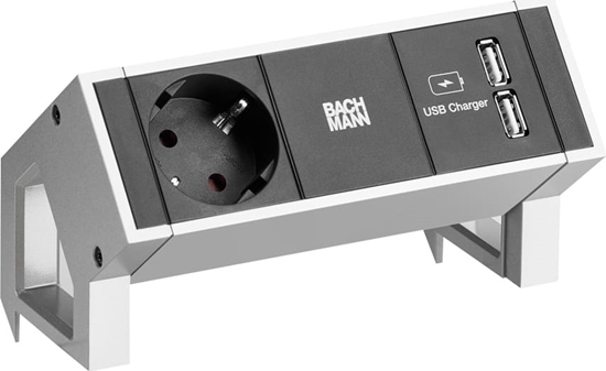 Picture of Bachmann DESK2 1x earthing contact 1xUSB Charger Inox