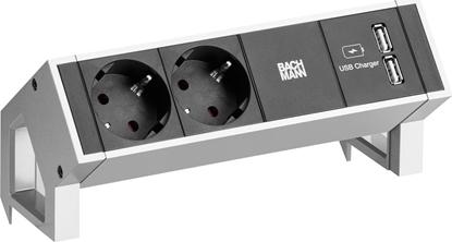 Attēls no Bachmann DESK2 2x earthing contact 1x USB charger, white