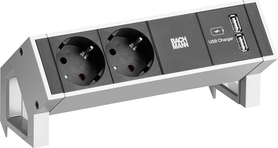 Picture of Bachmann DESK2 2x earthing contact 1x USB charger, white