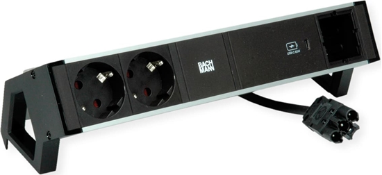 Picture of Bachmann DESK2 ALU BLACK 2xprotect.USBC, USB Charger 60W 1xABD 0.2m GST18