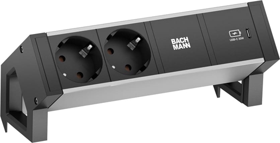 Picture of Bachmann DESK2 ALU BLACK 2xprotective contact USB C, USB Charger 30W 0.2m GST18