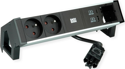 Attēls no Bachmann DESK2 ALU BLACK 2xUTE 1xCM 1xUSB A/C 22W 0,2m GST18