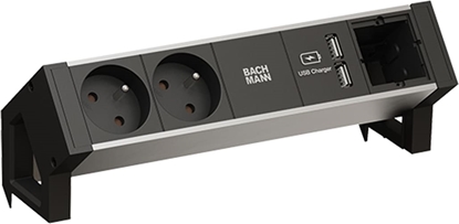 Attēls no Bachmann DESK2 ALU BLACK 2xUTE 1xCM 1xUSB Charger 0.2m GST18