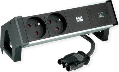 Attēls no Bachmann DESK2 ALU BLACK 2xUTE 1xUSBC 30W 0.2m GST18