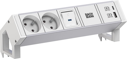 Attēls no Bachmann DESK2 ALU WHITE 2xUTE 1xUSB A/C 22W 1xswitch 0.2m