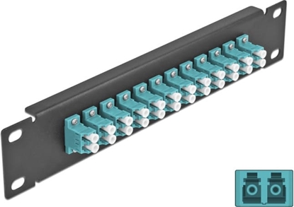Attēls no Delock 10″ Fiber Optic Patch Panel 12 Port LC Duplex aqua 1U black