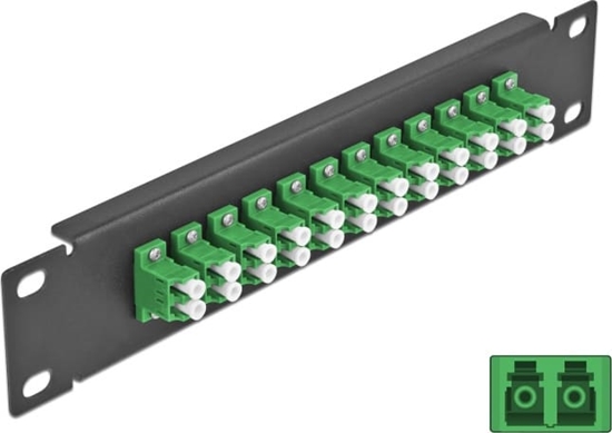 Picture of Delock 10″ Fiber Optic Patch Panel 12 Port LC Duplex green 1U black