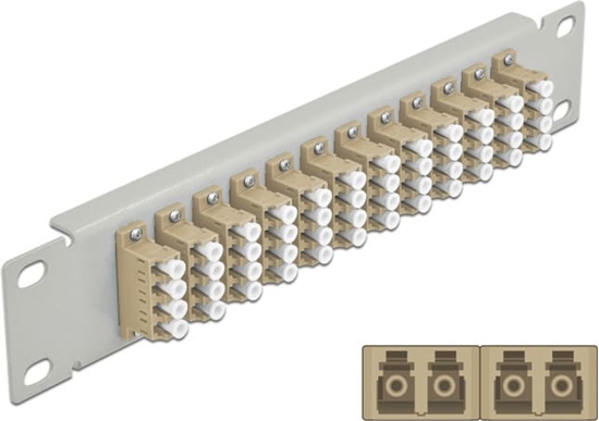 Picture of Delock 10″ Fiber Optic Patch Panel 12 Port LC Quad beige 1U grey